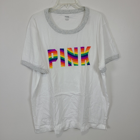 Victoria's Secret PINK Rainbow Pride Short Sleeve Campus Ringer Tee T-Shirt XXL - Picture 3 of 7
